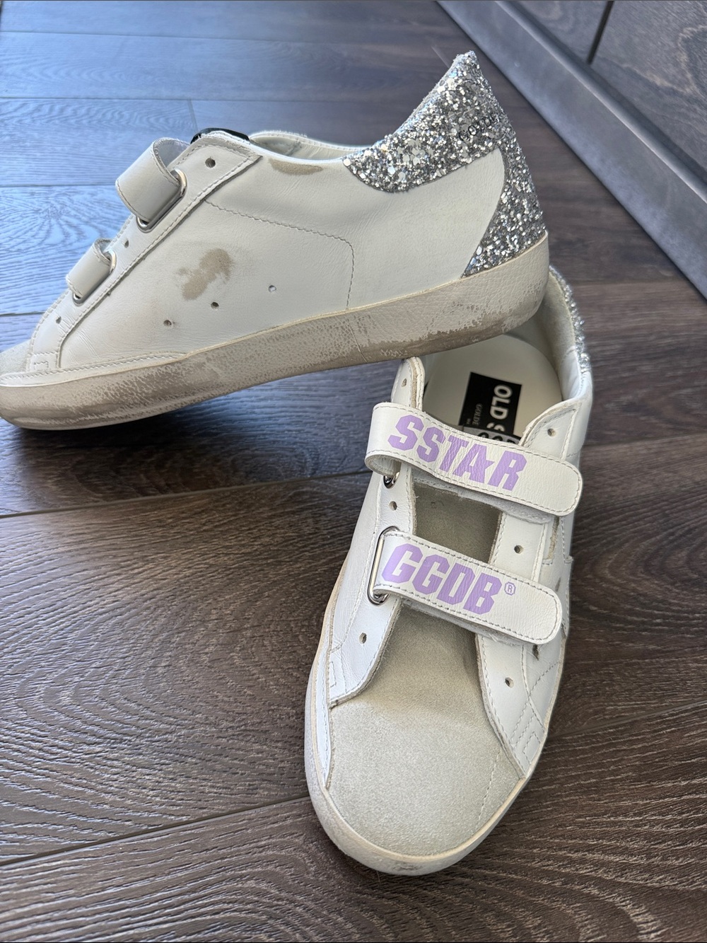 Women’s Golden Goose White & Light Purple Velcro Sneakers - SSTAR Style